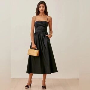 NEW Reformation Lissa Cotton Midi Dress Black Removable Strap | size 2
